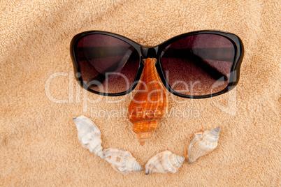 Shellfishes and sunglasses representing a face