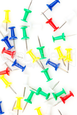Close up of large group of multi coloured pushpins