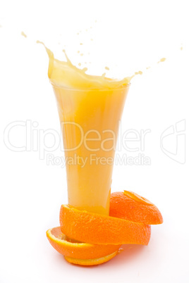 orange peel surrounded around a overflowing glass