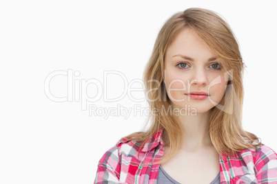 Blonde woman looking at camera