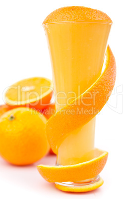 Orange peel wound around a glass