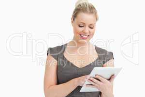 Woman looking at a tablet computer