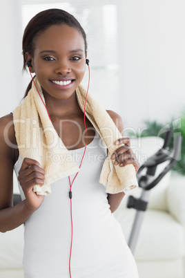 Close up of a black woman wearing a towel