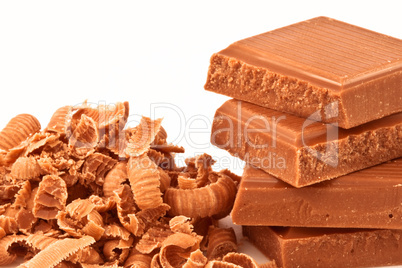 Pile of chocolate pieces and chocolate shavings