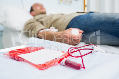 Focus on a blood bag