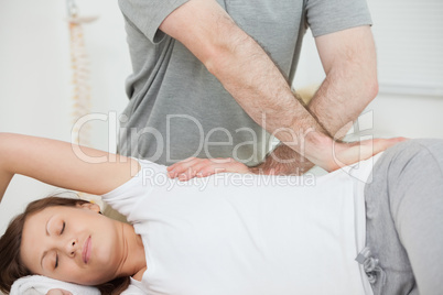 Smiling woman being massaged