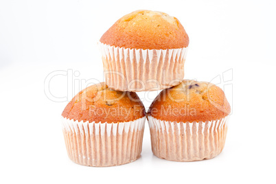 Three muffins piled up