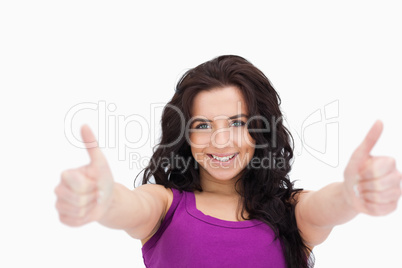 Beautiful student the thumbs-up
