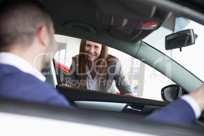 Businesswoman speaking to a client