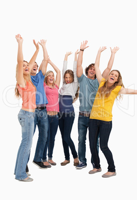 A jumping happy group cheering