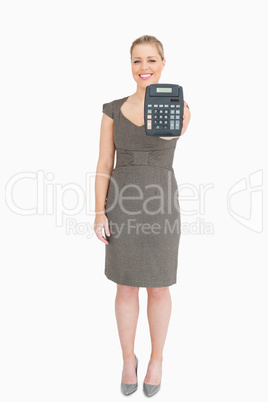 Woman showing a calculator