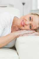 Woman smiling while she rests