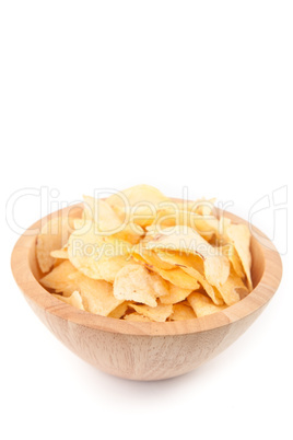 Crisps in a wooden bowl