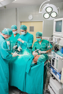 View of a surgical team operating