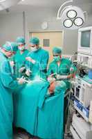 View of a surgical team operating
