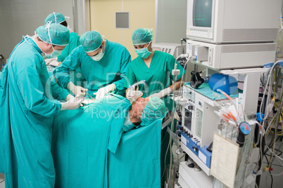 View of a medical team operating