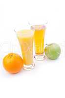 Glass of orange juice near a glass of apple juice