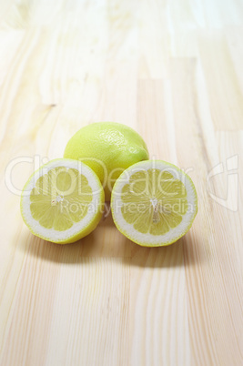 fresh lemon  over pinewood table