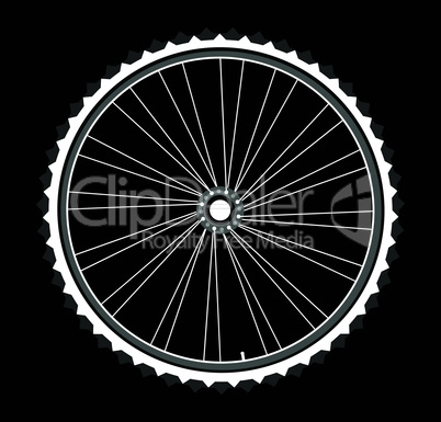 vector white bicycle wheels isolated on black background