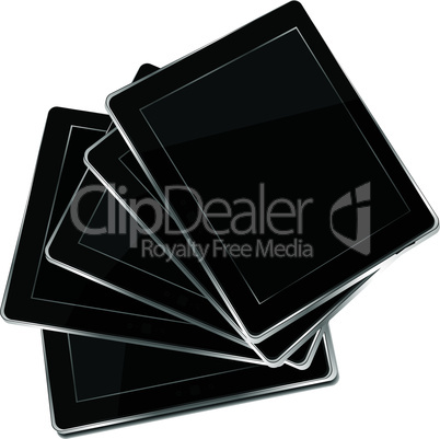 set of black vector tablet pc with black screen isolated on white background