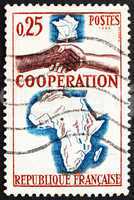 Postage stamp France 1964 French-African Handshake