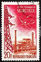 Postage stamp France 1959 Marcoule Atomic Center