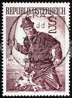 Postage stamp Austria 1971 Trout Fisherman