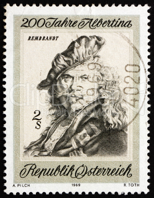 Postage stamp Austria 1969 Self-portrait, by Rembrandt