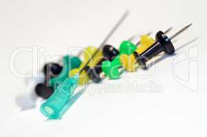 Needle syringe stationery nails, close-up