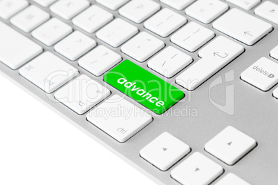 Computer keyboard with green advance button