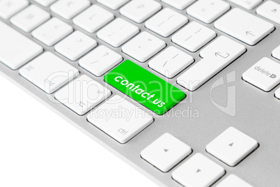 Computer keyboard with green contact us button