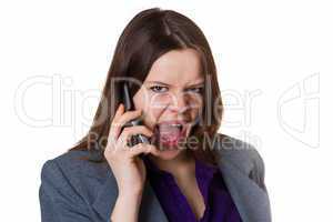 Geschäftsfrau schreit ins Telefon