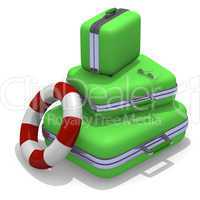 Green suitcases with a life belt