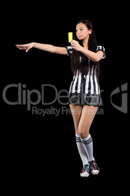 Sexy Soccer Referee with yellow card