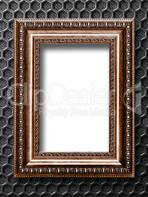 frame for a picture on a background of black steel mesh