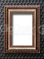 frame for a picture on a background of black steel mesh