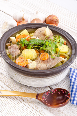 Vegetable stew with meat and herbs