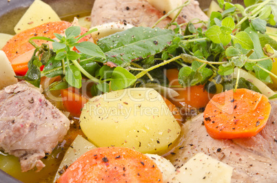 Vegetable stew with meat and herbs