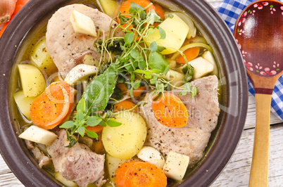 Vegetable stew with meat and herbs