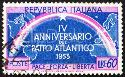 Postage stamp Italy 1953 Continents Joined by Rainbow