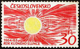 Postage stamp Czechoslovakia 1965 Sun, Space Research