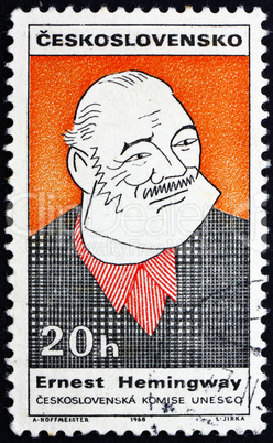Postage stamp Czechoslovakia 1968 Caricature of Ernest Hemingway