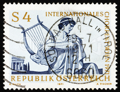 Postage stamp Austria 1971 Singer with Lyre