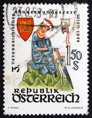 Postage stamp Austria 1958 Walther von der Vogelweide, poet