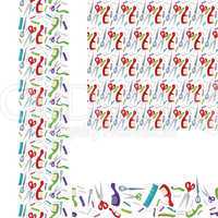Beauty salon combs and scissors horizontal and vertical  seamless pattern