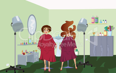 Beauty salon  clients in robes waiting for a hairdresser