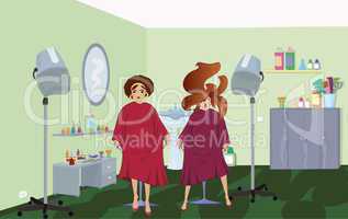 Beauty salon  clients in robes waiting for a hairdresser