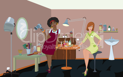 Beauty salon professionals are waiting for a client