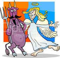 Angel and Devil in Friendship Cartoon