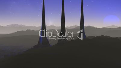 Towers of aliens and blue star (UFO)